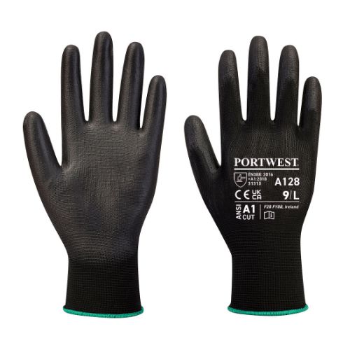 Portwest PU Palm Glove Latex Free (Retail Pack) Black Black
